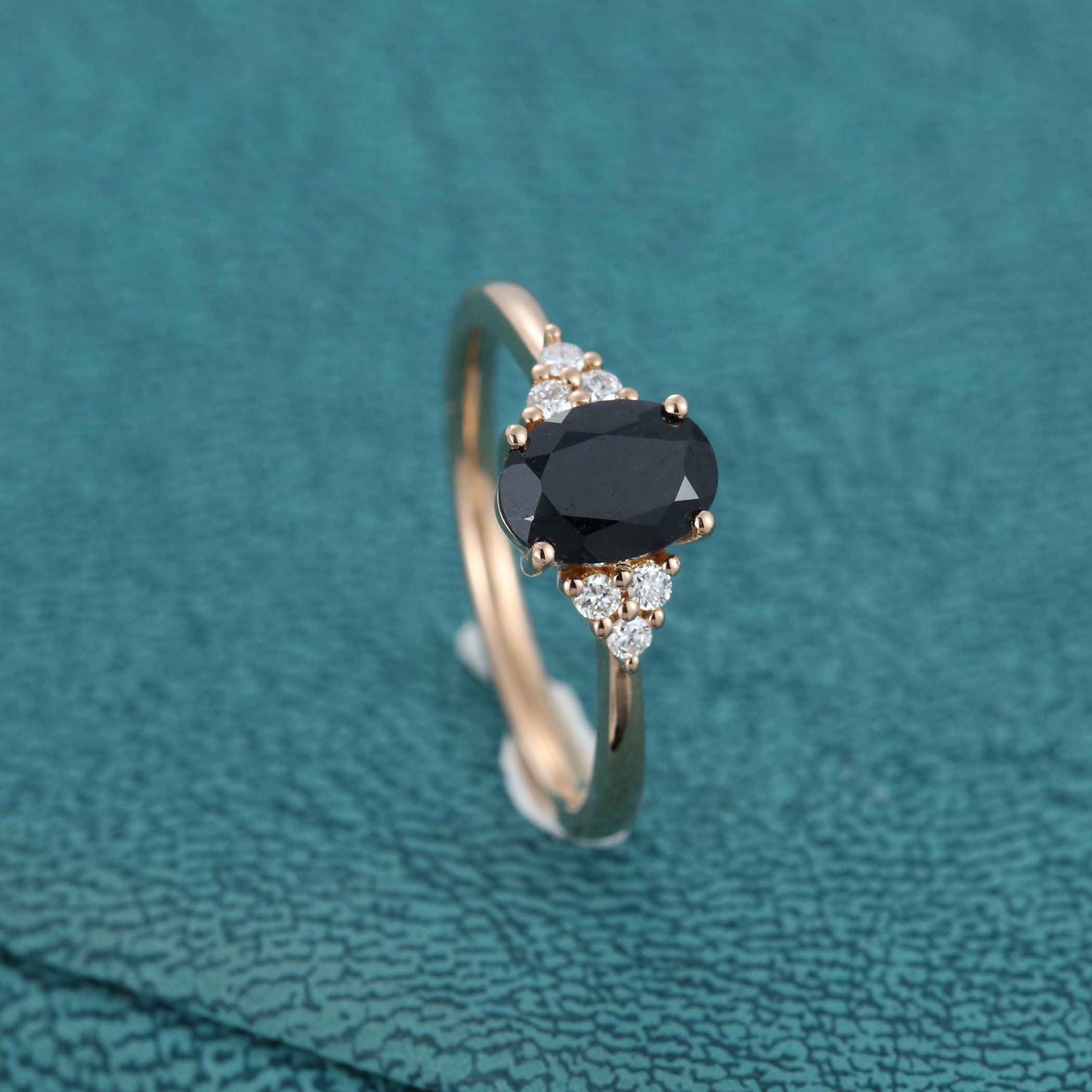 Oval cut Black Sapphire engagement ring Rose gold Unique | Etsy