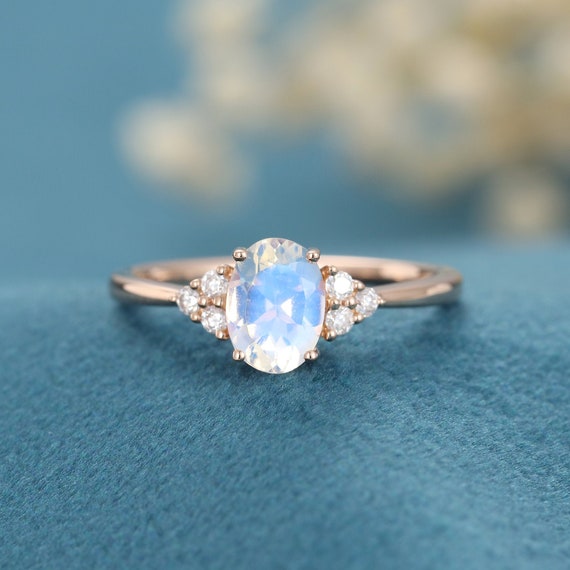 Moonstone engagement ring Rose gold Diamond Cluster ring | Etsy