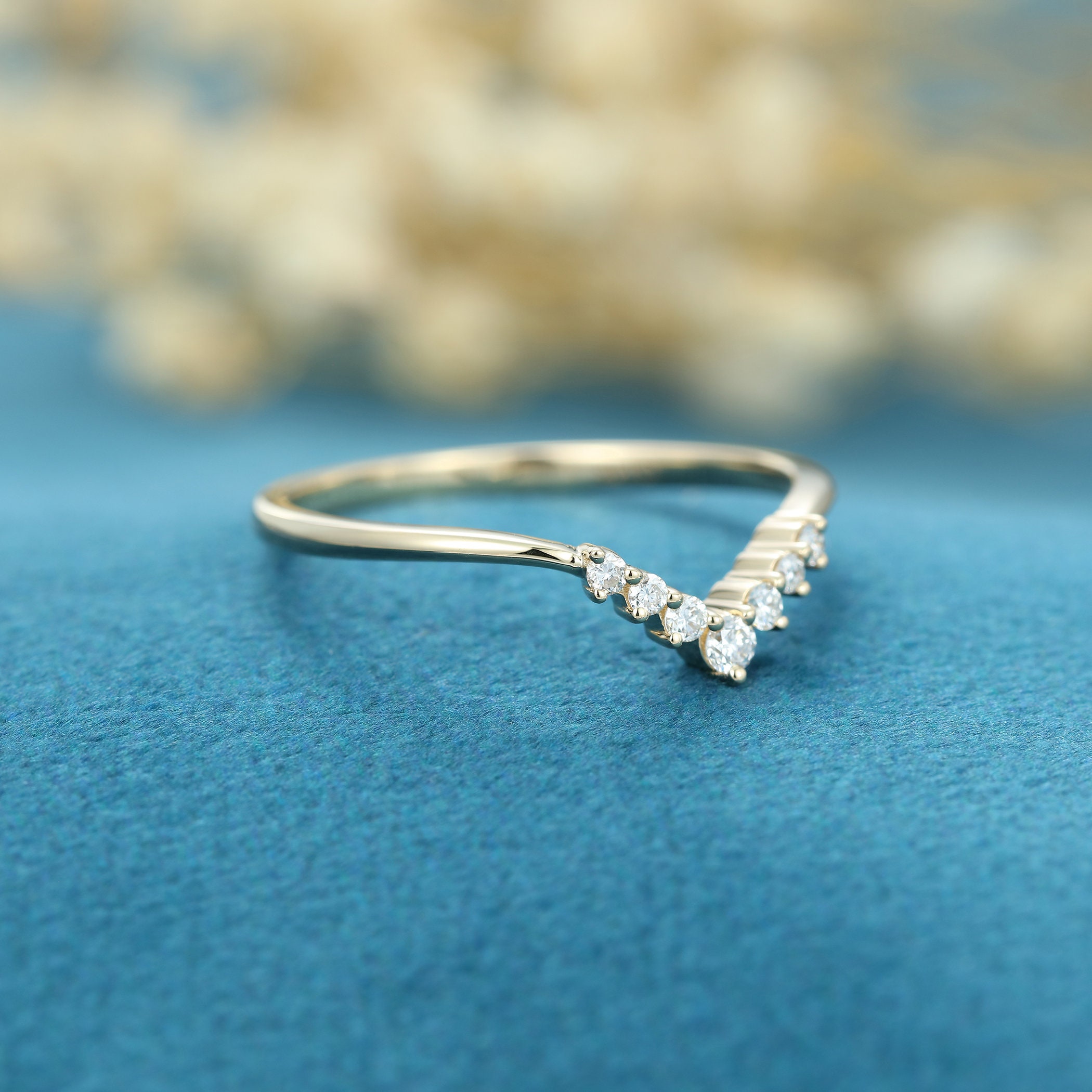 14K Solid Unique Yellow Gold Wedding Band Curve Wedding Band - Etsy