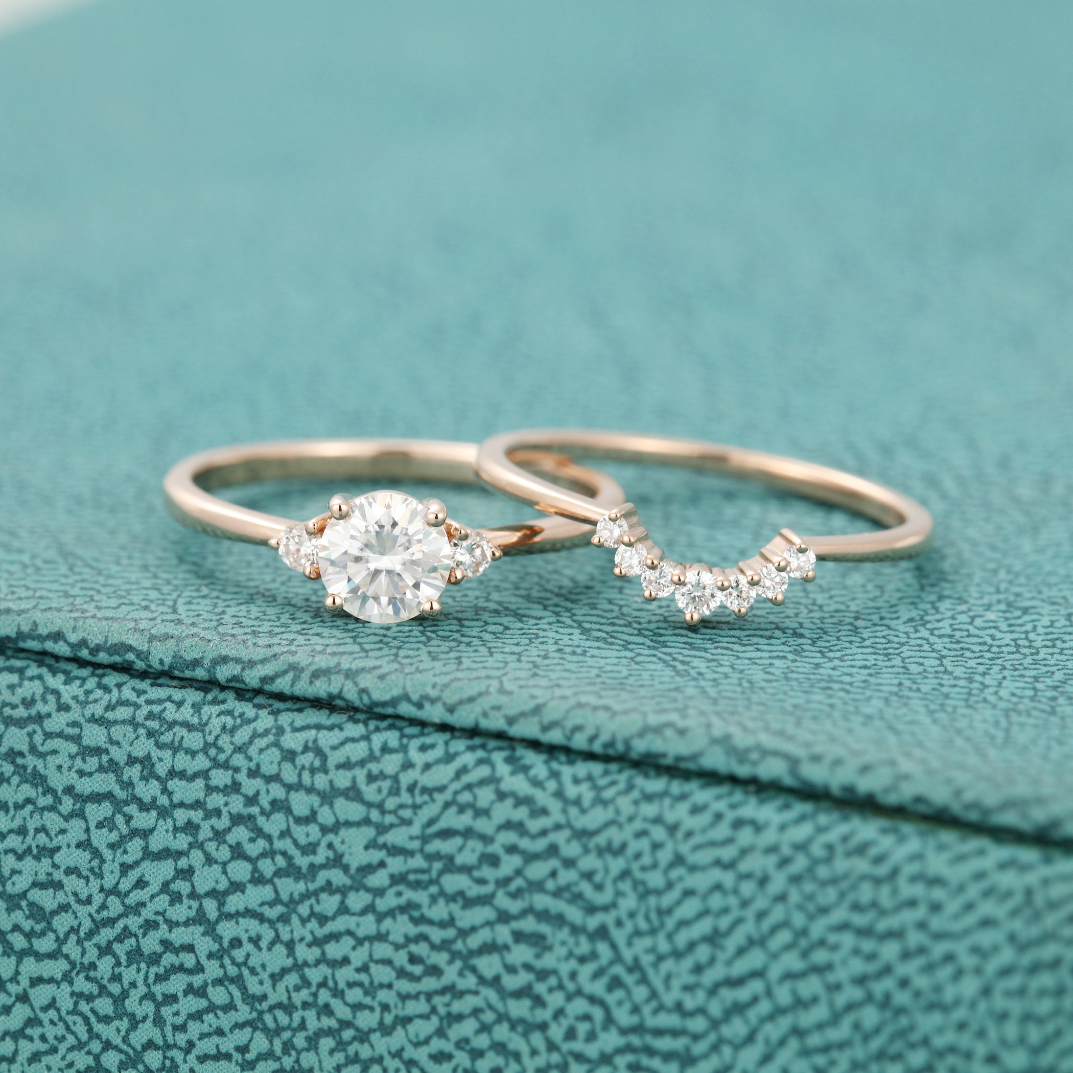 Moissanite engagement ring set unique cluster three stone image 0