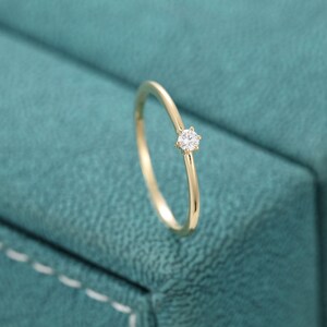 Minimalist engagement ring Yellow Gold Simple Diamond engagement ring Thin dainty wedding Anniversary Every day gift for women image 7