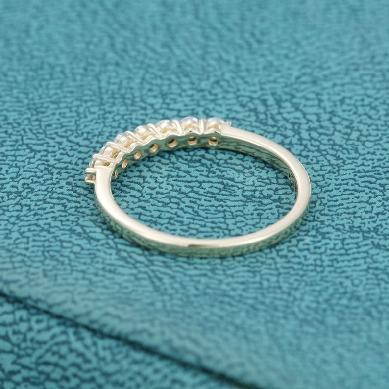 Unique wedding band vintage Yellow gold Seven stone Moissanite Promise Eternity Matching band women Diamond dainty Anniversary gift for her