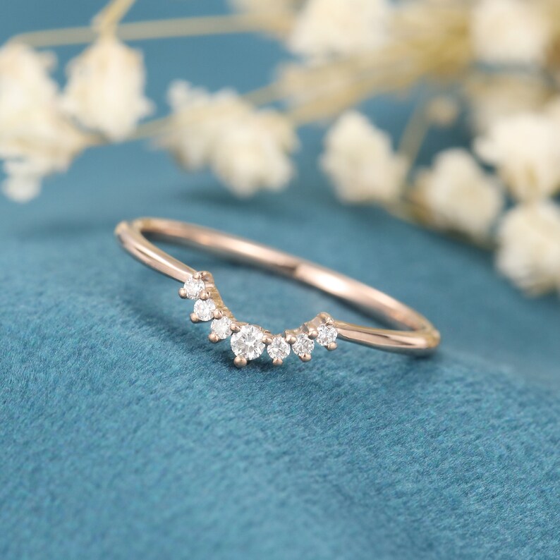 Curved wedding band Rose gold Unique Simple Diamond