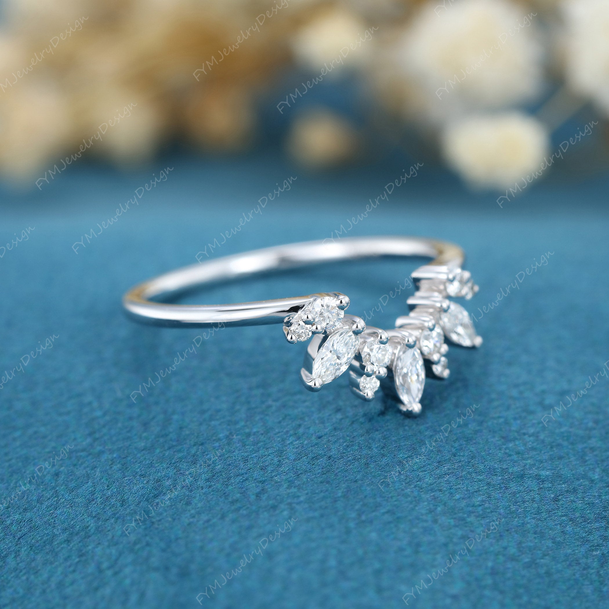 Curved Wedding Band Women Vintage Unique Marquise Cut - Etsy