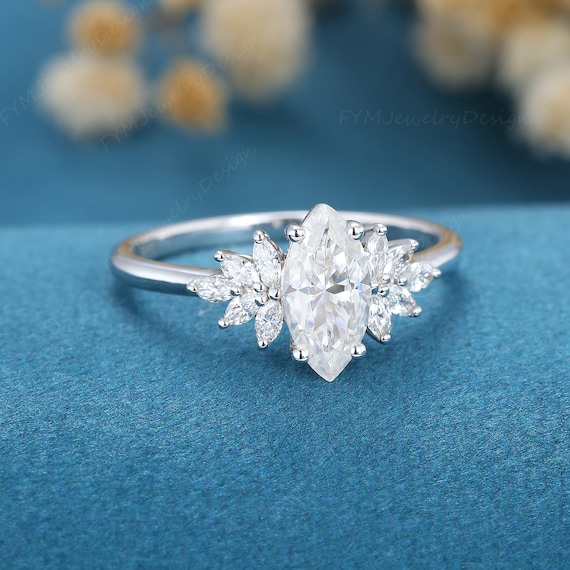 Corte marquesa moissanite anillo de compromiso vintage oro blanco anillo de compromiso diamond cluster anillo de compromiso mujeres boda novia promesa regalo Etsy Mexico