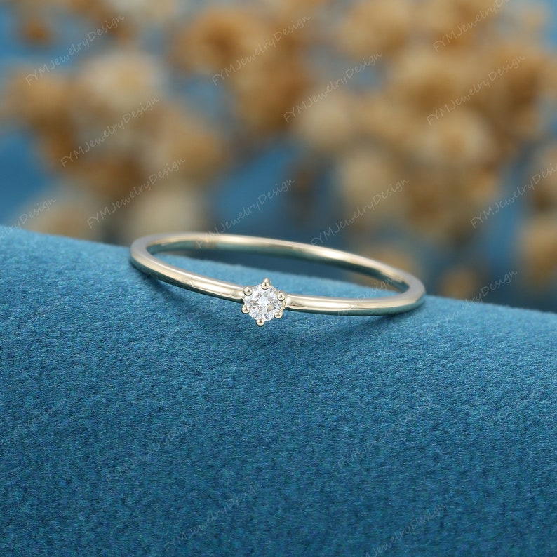 Minimalist engagement ring Yellow Gold Simple Diamond engagement ring Thin dainty wedding Anniversary Every day gift for women image 3