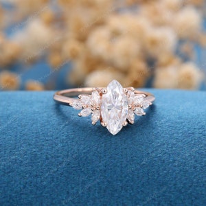 Marquise Cut Moissanite Engagement Ring Vintage Rose Gold - Etsy