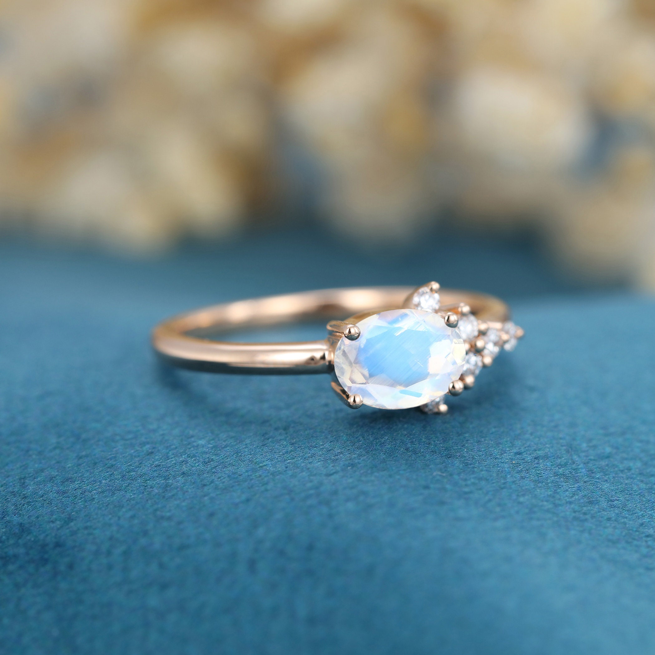 Moonstone engagement ring Rose gold Unique cluster six stone | Etsy