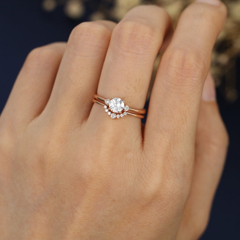Curved wedding band Rose gold Unique Simple Promise Diamond Mathing band women Handmade custom wedding ring Valentines day gift for her