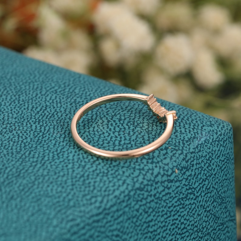 Curved wedding band Rose gold Unique Simple Promise Diamond Mathing band women Handmade custom wedding ring Valentines day gift for her