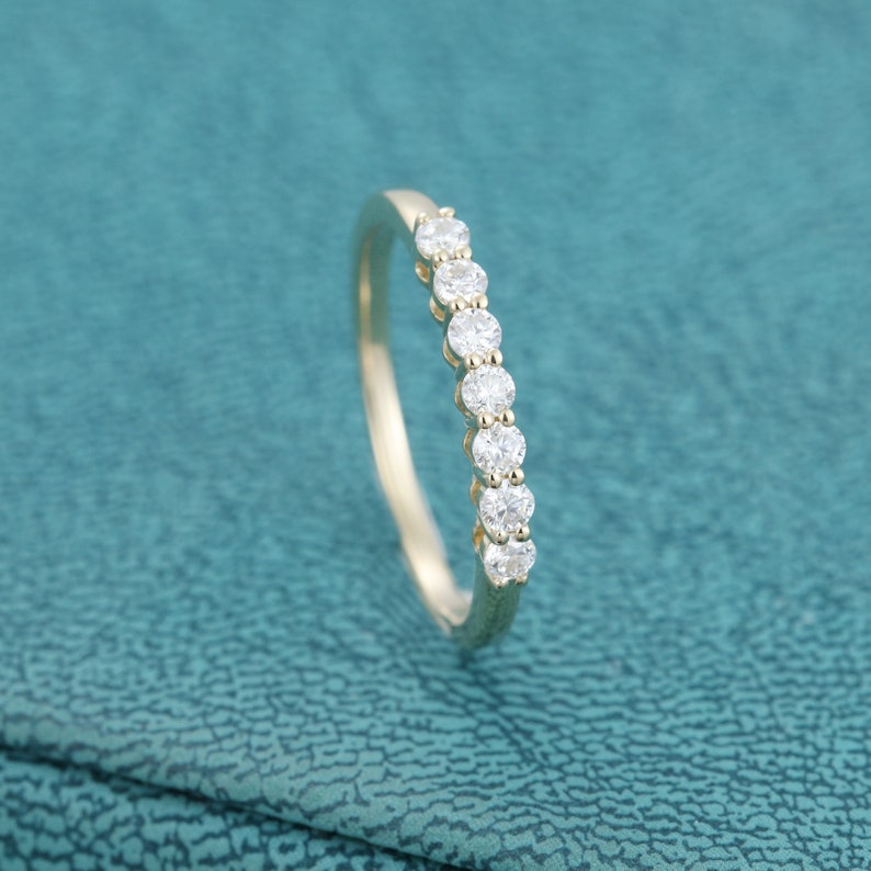 Unique wedding band vintage Yellow gold Seven stone Moissanite Promise Eternity Matching band women Diamond dainty Anniversary gift for her