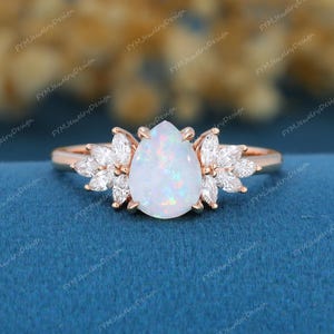 Birne Opal Verlobungsring Vintage 10k / 14k Roségold Marquise Schnitt Moissanite Ring vorschlagen Einzigartige Hochzeit Braut Versprechen Ring Jahrestag Geschenk