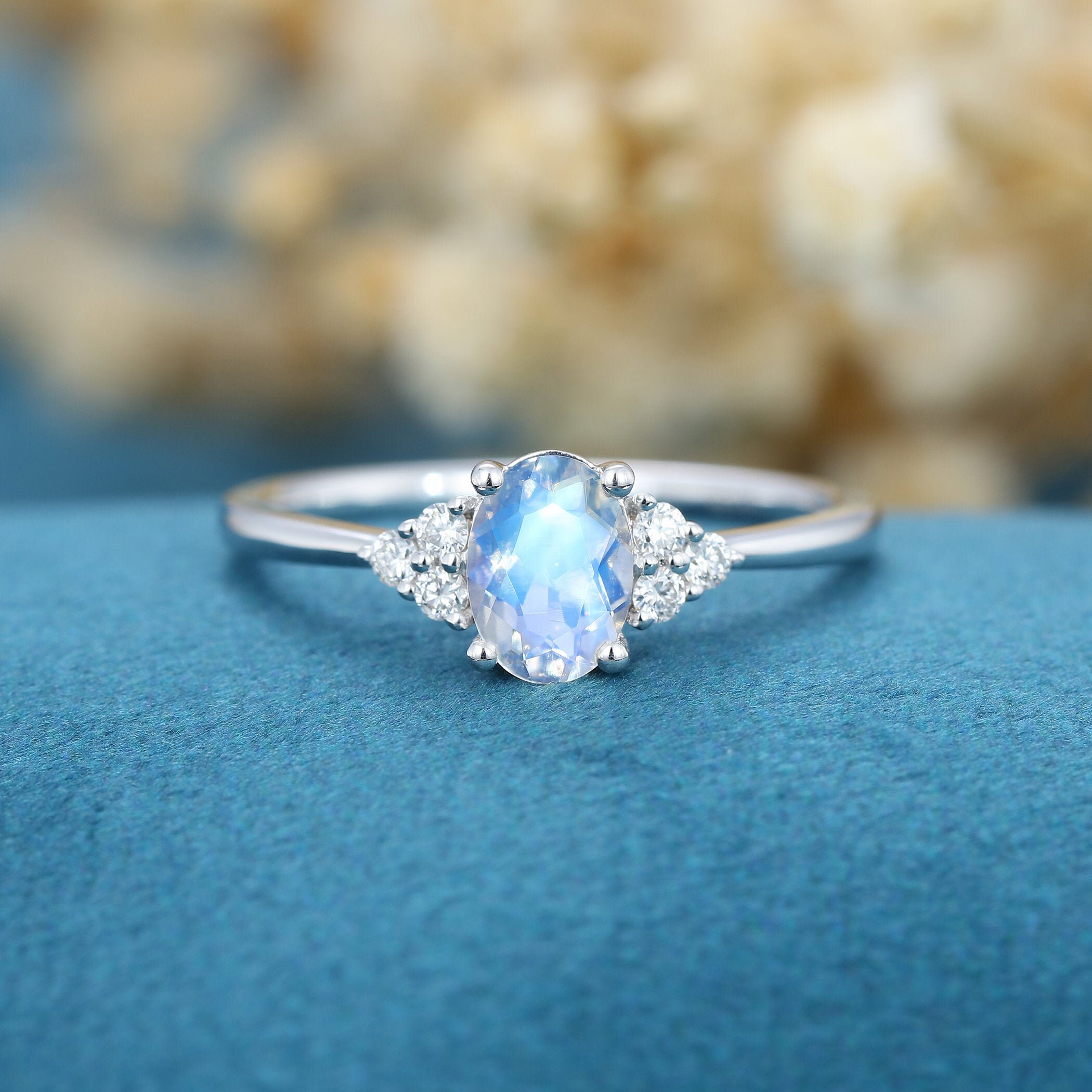 Pear Moonstone Ring With Marquise Chevron Wedding Band Set - Coolring  Jewelry