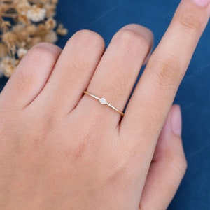 Minimalist engagement ring Yellow Gold Simple Diamond engagement ring Thin dainty wedding Anniversary Every day gift for women image 5