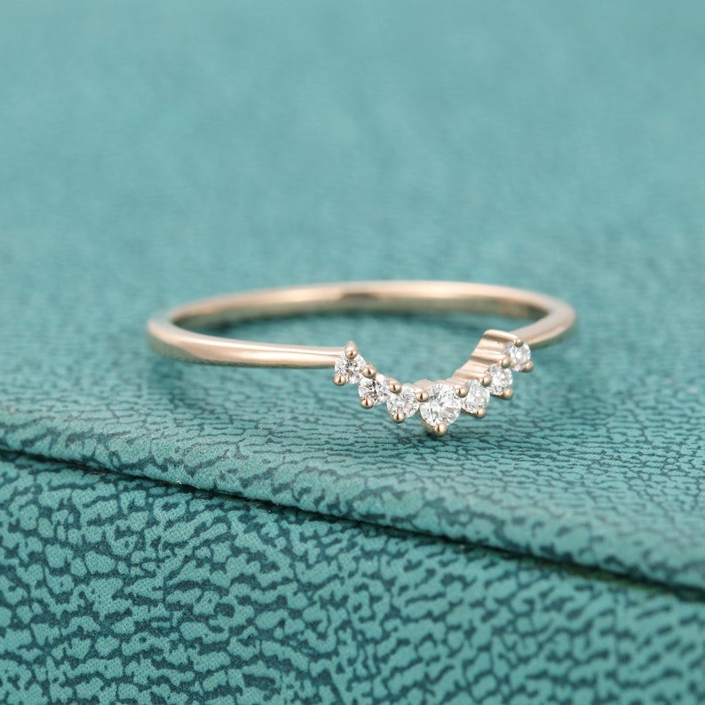 Curved wedding band Rose gold Unique Simple Diamond