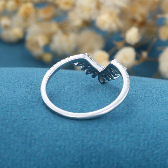 Curved wedding band women white gold vintage Unique Marquise cut Moissanite /diamond wedding band half eternity Matching Bridal Promise gift