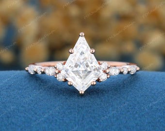 Kite Shaped moissanite engagement ring Vintage 10k/14K/18K Rose Gold floral propose diamond ring Unique bridal promise ring FYMJewelryDesign