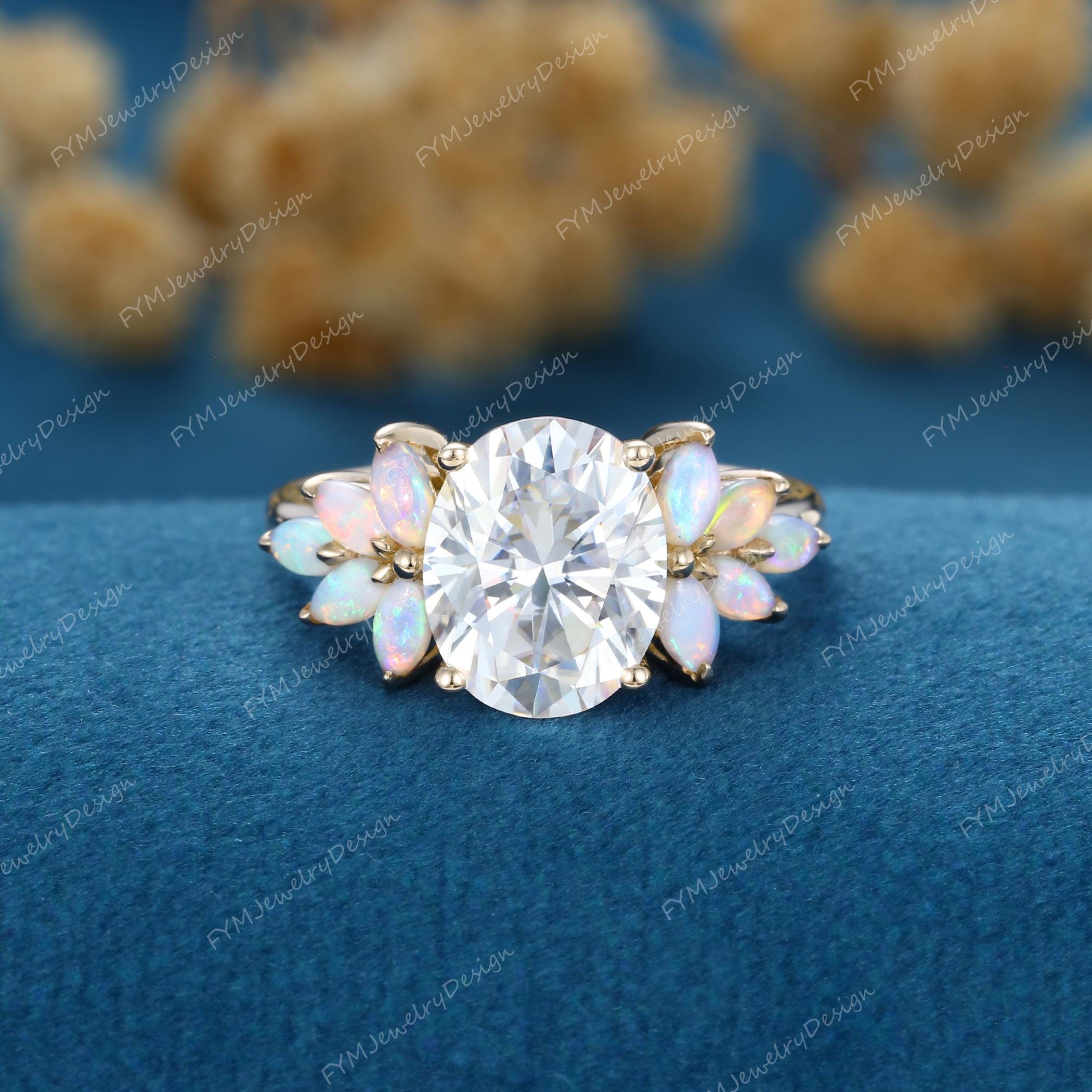 Oval Cut Moissanite Engagement Ring Vintage 14K Rose Gold Flower ...