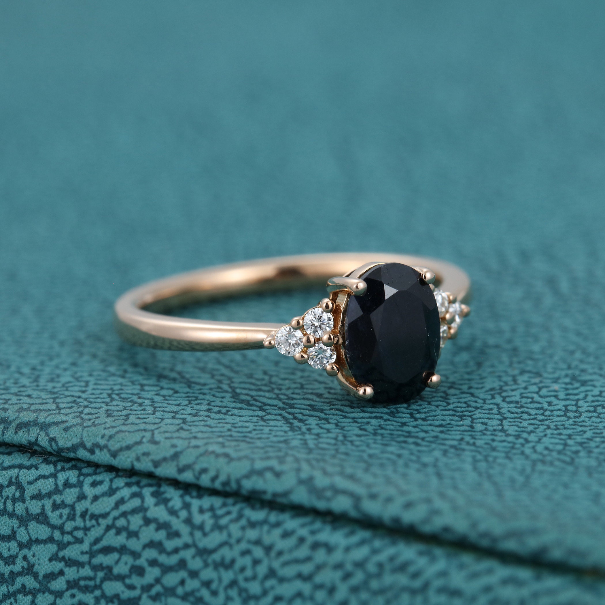 Oval cut Black Sapphire engagement ring Rose gold Unique | Etsy