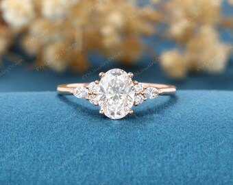 1.35Carat Oval Cut Lab Grown Diamond 14K Rose Gold Engagement Ring Nature Inspired Marquise Lab-grown diamond Wedding Band Anniversary gift