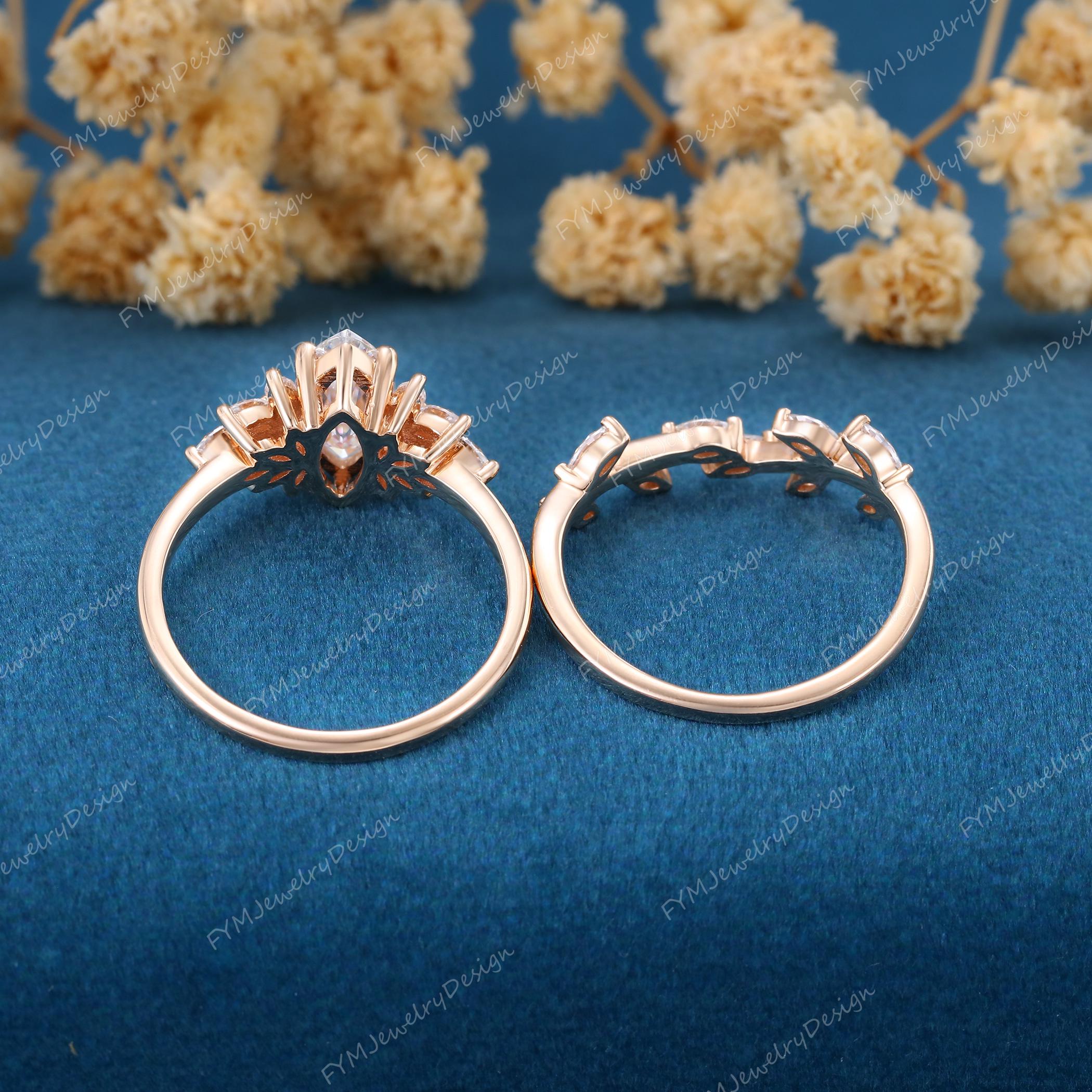 Vintage Marquise Cut Lab-grown Diamond Engagement Ring Unique Rose Gold ...