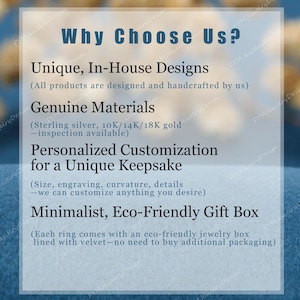 May include: A graphic with the text "Why Choose Us?" lists the benefits of the jewelry. The benefits include unique designs, genuine materials, personalized customization, and an eco-friendly gift box.