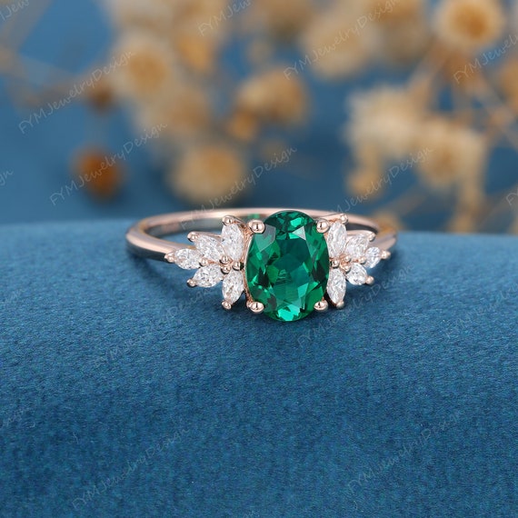 14k WG 緑色石 オーバルカットリング