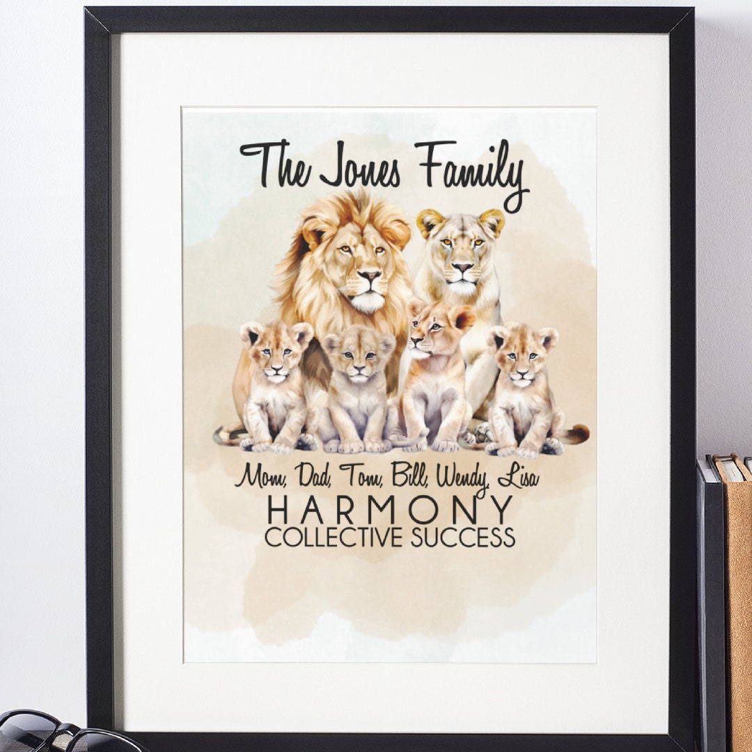 Family Wall Art, Personalized Lion Family Wall Art, Lion & Cubs Family ...