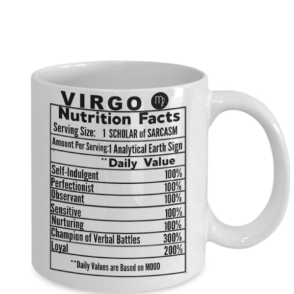 Virgo Zodiac Mug, Virgo Birthday Gift, Funny Virgo Nutritional Facts Coffee Mug, Zodiac Gift, Virgo Constellation, Gift for Him,Gift for Her