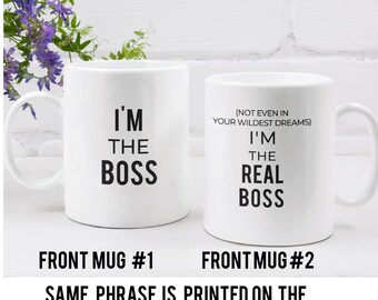 Funny Gift for Couple, Married Couple Mug Set, I’m The Boss Mug, Couples Mug Set, Husband Wife Mugs, Husband Wife Coffee Cup, Gift for Him