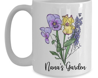 Geburtsmonat Blume, Familie Geburtsdatum Geschenk, individuelle Familie Geburtsblumen Tasse, Geschenk für Mama, Familie Blumenstrauß Becher, Oma Geschenk, Nana Geschenk