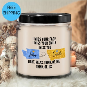 I Miss You Gift, I Miss You Candle, I Miss Your Face, Free Shipping, LDR Valentine Gift, Personalized Long Distance State To State Gift