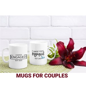 I Said Yes Engagement Ring Mug, Engaged Couple Gift, Valentines Newly Engaged Gift Mug for Him, For Her, He Asked Funny Lets Get Married Mug