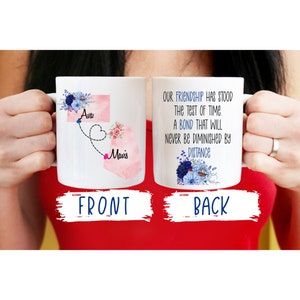 Fernkaffeetasse Geschenk, Zustand zu Zustand Becher, vermisst Sie Geschenk, personalisierte Bester Freund Zustand Becher, kundenspezifische Becher Fernfreunde