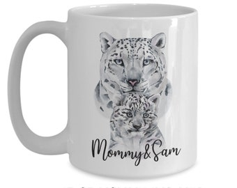 Mama & Baby Mug, Cute Baby Snow Leopard Mug, New Mom Gift, Mug for Mom, Mothers Day Gift, Baby Shower Gift, Animal Lover Gift, Snow Leopard