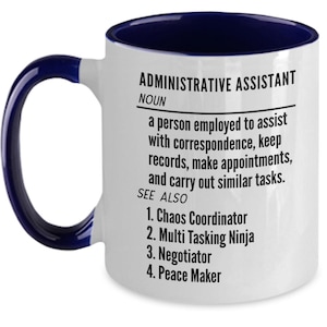 Presente para Assistente Administrativo, Presente para o Dia dos Profissionais Administrativos, Xícara de Café com Definição de Administrador, Presente de Última Hora para Administrador, Presente de Agradecimento à Secretária