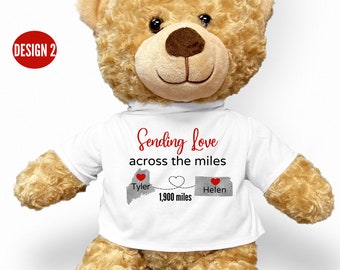 Long Distance Relationship Girlfriend, Gift for Boyfriend, Across the Miles, Custom States, Relationship Gift, Teddy Gift, I Love You Gift