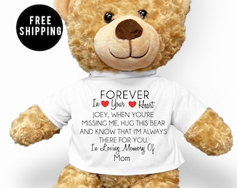 Forever In Our Hearts Memory Teddy Bear, Personalize Memorial Teddy Bear for Loss of Baby, Loss of Mom, Loss of Dad Sympathy Gifts Friend