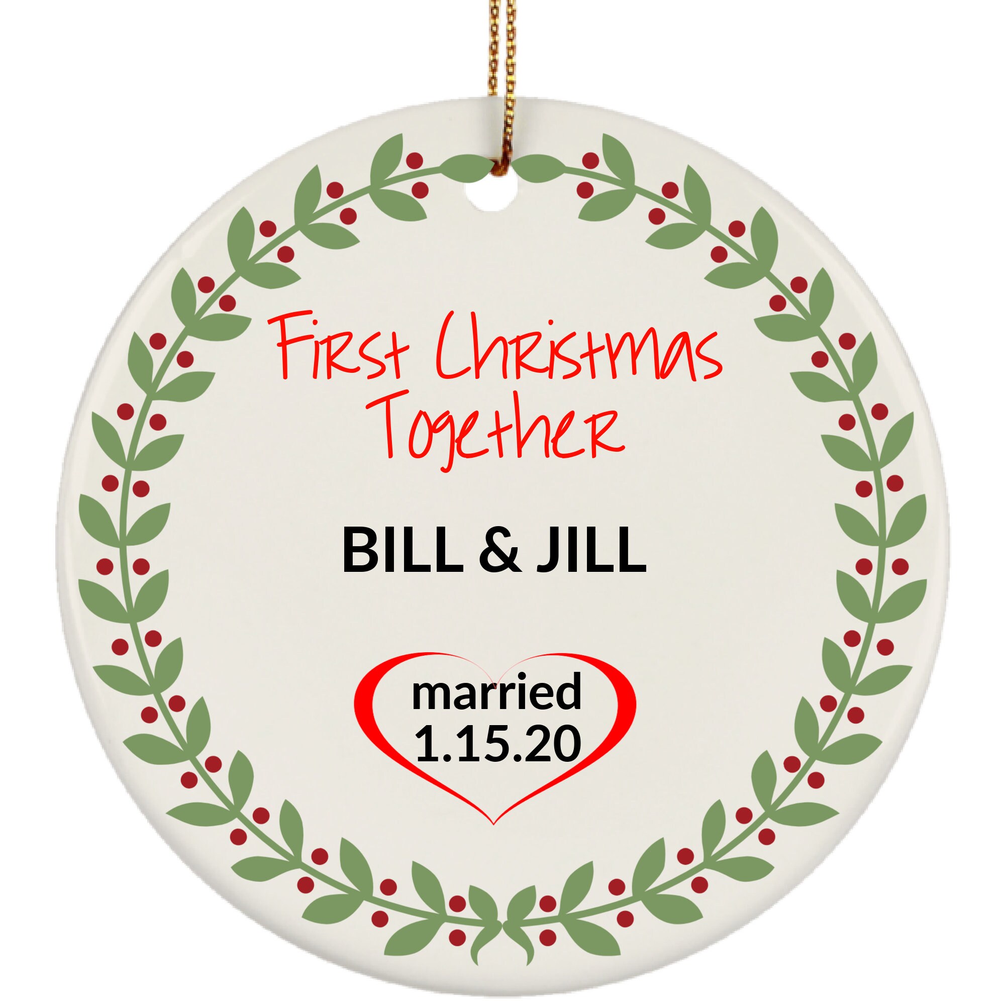 Erstes Weihnachten für Paare, personalisiertes Weihnachtsverzierungsgeschenk für Paare, erstes Weihnachten verheiratet, Andenken-Verzierung für Paare