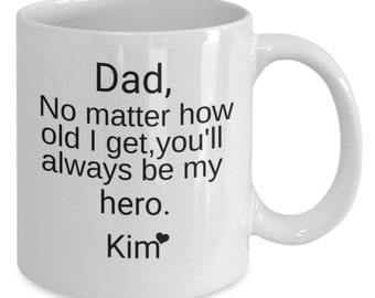 Taza "Papá, eres mi héroe", regalo para papá en San Valentín, regalo personalizado del Día del Padre de hija o hijo, taza "Papá, eres mi héroe"