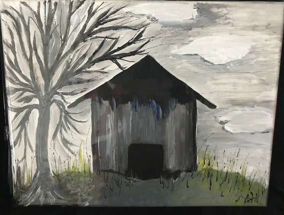 Lonely Barn Original Acrylic On Canvas Of Barn In Black And Etsy