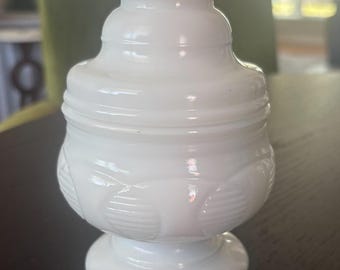 Vintage Milk Glass Covered Jar - 6.75" tall