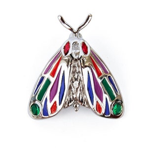 Sterling Silver Tiger Moth Pendant: Enamel & Zirconia Insect Jewelry
