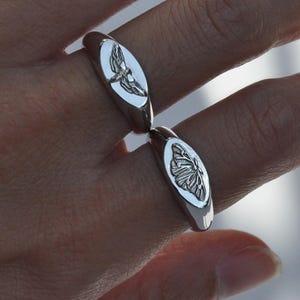 Sterling silver Moth Signet Ring, Silver Moth ring