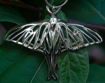 Sterling Silver Luna Moth Pendant, Luna Moth Necklace, Butterfly Jewelry, Silver Insect Pendant, Chain not included