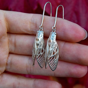 Silver Cicada drop earrings, Cicada gold earrings, Cicada jewelry, Insect earrings, Insect jewelry