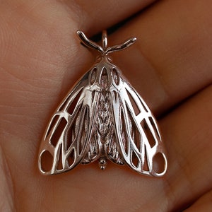 Sterling Silver Tiger Moth Pendant: Insect Jewelry (Chain not included)