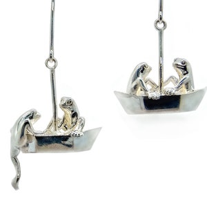 Origami Boat Frog Earrings: Polished Brass Ship Earrings