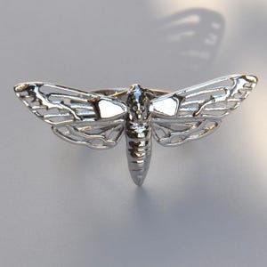 Sterling silver Death’s-head Hawk Moth Ring, Silver Moth ring, Skull Jewelry