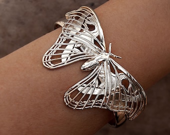 Atlas Moth Bracelet: 14k Gold Plated Brass Butterfly Bangle